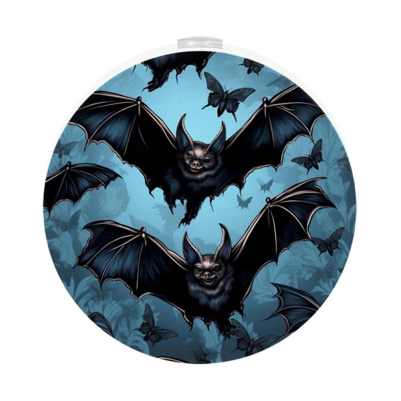 HemaKayy 2 Pack Plug-in LED Night Light, Plug-In, Dusk To Dawn Sensor, Warm White, Compact, Ambient Lighting, LED Lights for Bathroom, Hallway, Bedroom, Living Room - Night Black Bat