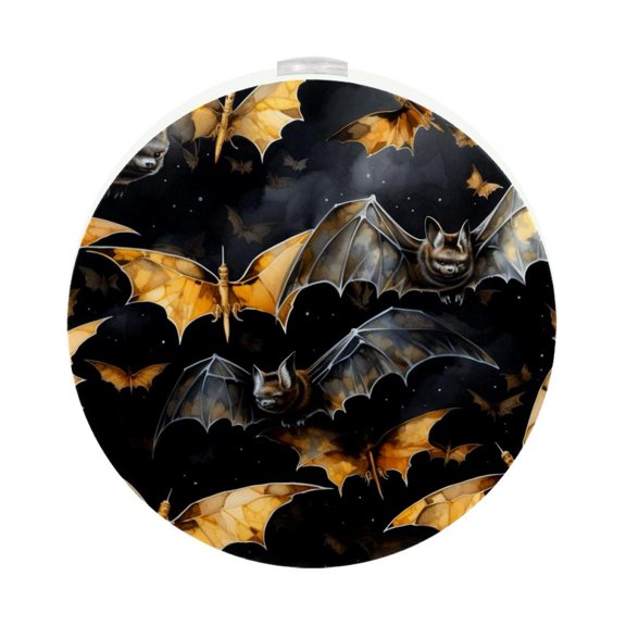 HemaKayy 2 Pack Plug-in LED Night Light, Plug-In, Dusk To Dawn Sensor, Warm White, Compact, Ambient Lighting, LED Lights for Bathroom, Hallway, Bedroom, Living Room - Night Black Bat