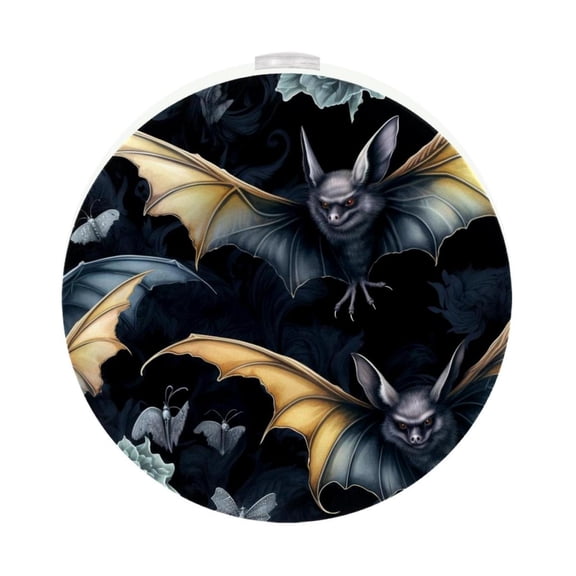 HemaKayy 2 Pack Plug-in LED Night Light, Plug-In, Dusk To Dawn Sensor, Warm White, Compact, Ambient Lighting, LED Lights for Bathroom, Hallway, Bedroom, Living Room - Night Black Bat