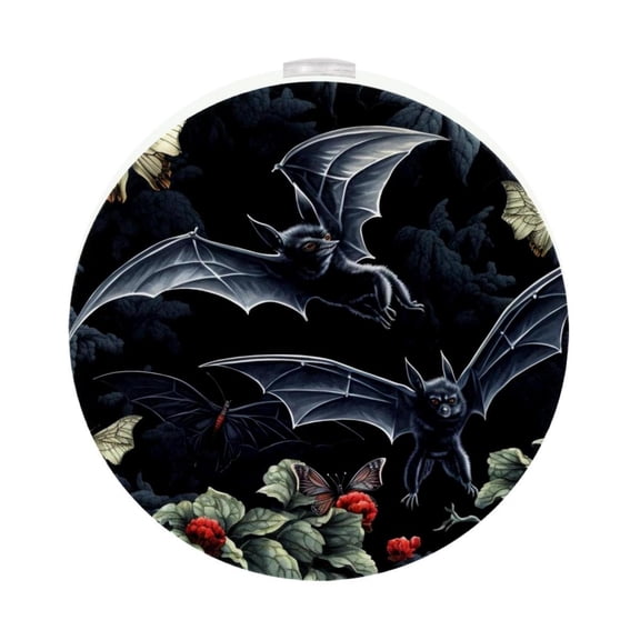 HemaKayy 2 Pack Plug-in LED Night Light, Plug-In, Dusk To Dawn Sensor, Warm White, Compact, Ambient Lighting, LED Lights for Bathroom, Hallway, Bedroom, Living Room - Night Black Bat