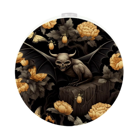 HemaKayy 2 Pack Plug-in LED Night Light, Plug-In, Dusk To Dawn Sensor, Warm White, Compact, Ambient Lighting, LED Lights for Bathroom, Hallway, Bedroom, Living Room - Night Black Bat