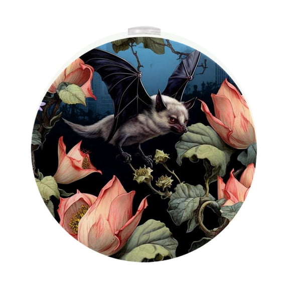 HemaKayy 2 Pack Plug-in LED Night Light, Plug-In, Dusk To Dawn Sensor, Warm White, Compact, Ambient Lighting, LED Lights for Bathroom, Hallway, Bedroom, Living Room - Night Black Bat