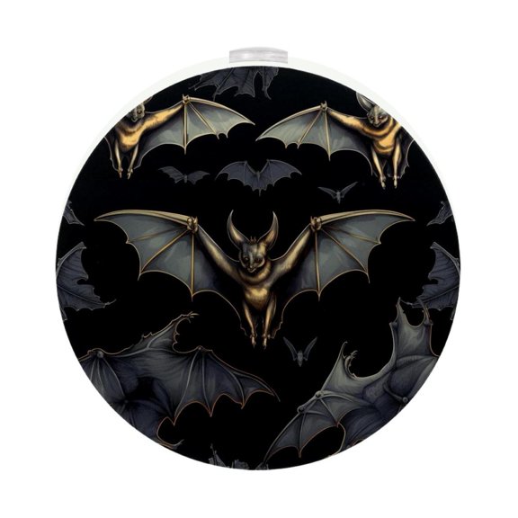 HemaKayy 2 Pack Plug-in LED Night Light, Plug-In, Dusk To Dawn Sensor, Warm White, Compact, Ambient Lighting, LED Lights for Bathroom, Hallway, Bedroom, Living Room - Night Black Bat