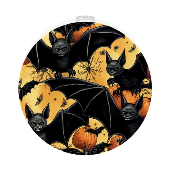 HemaKayy 2 Pack Plug-in LED Night Light, Plug-In, Dusk To Dawn Sensor, Warm White, Compact, Ambient Lighting, LED Lights for Bathroom, Hallway, Bedroom, Living Room - Night Black Bat