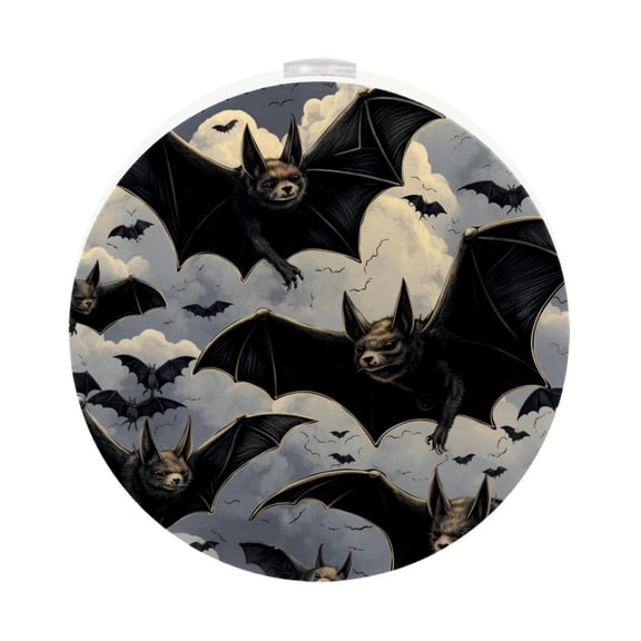 HemaKayy 2 Pack Plug-in LED Night Light, Plug-In, Dusk To Dawn Sensor, Warm White, Compact, Ambient Lighting, LED Lights for Bathroom, Hallway, Bedroom, Living Room - Night Black Bat