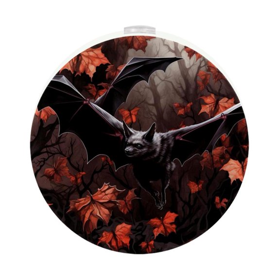 HemaKayy 2 Pack Plug-in LED Night Light, Plug-In, Dusk To Dawn Sensor, Warm White, Compact, Ambient Lighting, LED Lights for Bathroom, Hallway, Bedroom, Living Room - Night Black Bat