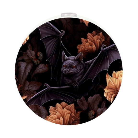 HemaKayy 2 Pack Plug-in LED Night Light, Plug-In, Dusk To Dawn Sensor, Warm White, Compact, Ambient Lighting, LED Lights for Bathroom, Hallway, Bedroom, Living Room - Night Black Bat