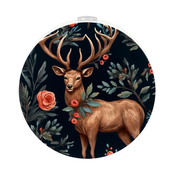 HemaKayy 2 Pack Plug-in LED Night Light, Plug-In, Dusk To Dawn Sensor, Warm White, Compact, Ambient Lighting, LED Lights for Bathroom, Hallway, Bedroom, Living Room - Deep Woods Forest Deer