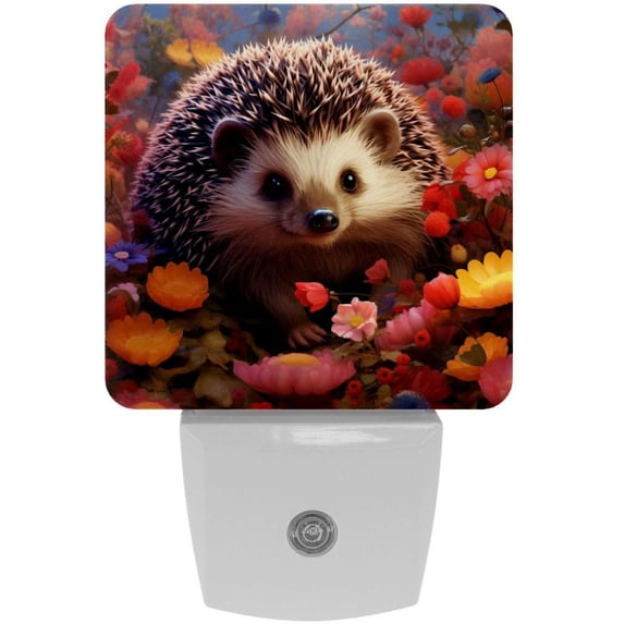 HemaKayy 2 Pack Plug-in LED Night Light with Light Sensor, Warm White, Dusk to Dawn Sensor Flat Nightlight for Bathroom, Hallway, Bedroom, Living Room - Forest Little Hedgehog