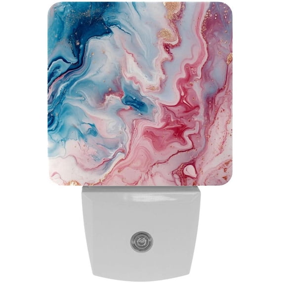 HemaKayy 2 Pack Plug-in LED Night Light with Light Sensor, Warm White, Dusk to Dawn Sensor Flat Nightlight for Bathroom, Hallway, Bedroom, Living Room - Unique Marble Texture