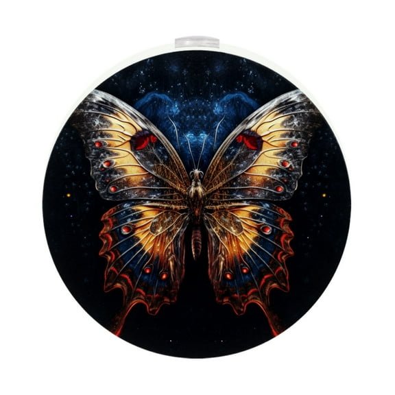 HemaKayy 2 Pack Round Automatic Sensor Dusk-to-Dawn LED Night Lights | Warm Sweet Wall Night Light for Home | Energy-Saving Dusk-to-Dawn Nightlight - Blue Galaxy Butterfly