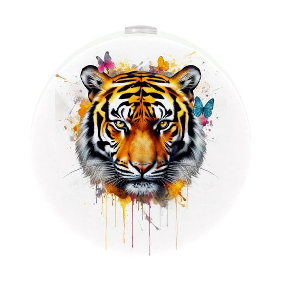 HemaKayy 2 Pack Round Automatic Sensor Dusk-to-Dawn LED Night Lights | Warm Sweet Wall Night Light for Home | Energy-Saving Dusk-to-Dawn Nightlight - Ink Paint Tiger