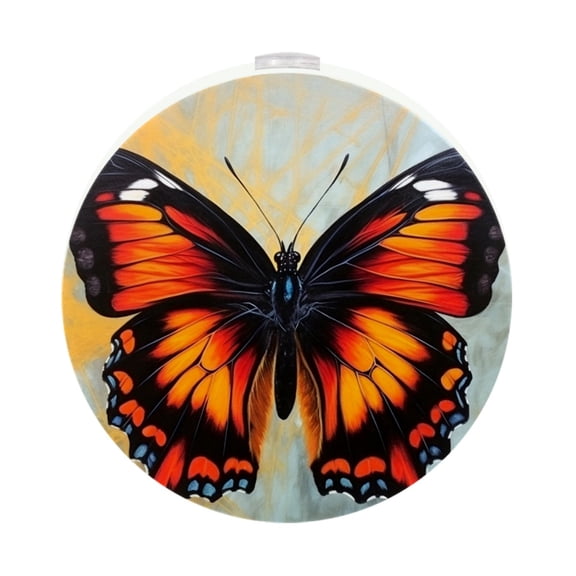 HemaKayy 2 Pack Round Automatic Sensor Dusk-to-Dawn LED Night Lights | Warm Sweet Wall Night Light for Home | Energy-Saving Dusk-to-Dawn Nightlight - Orange Butterfly Marble