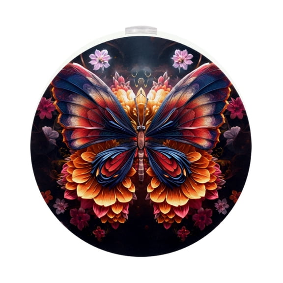 HemaKayy 2 Pack Round Automatic Sensor Dusk-to-Dawn LED Night Lights | Warm Sweet Wall Night Light for Home | Energy-Saving Dusk-to-Dawn Nightlight - Petal Blue Butterfly