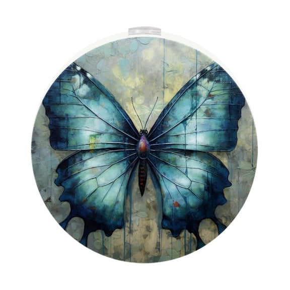 HemaKayy 2 Pack Round Automatic Sensor Dusk-to-Dawn LED Night Lights | Warm Sweet Wall Night Light for Home | Energy-Saving Dusk-to-Dawn Nightlight - Smudge Blue Butterfly