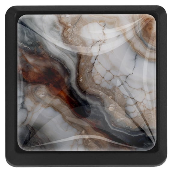 HemaKayy 3 Pack 1.45" Decorative Cabinet Knobs - Stylish ABS Glass Black Handles for Kitchen, Bedroom, & Home Furniture Decor - Durable & Elegant - Unique Marble Design