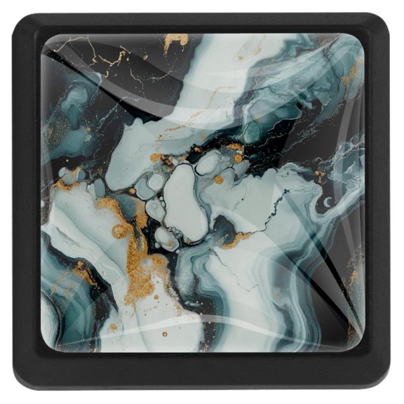 HemaKayy 3 Pack 1.45" Decorative Cabinet Knobs - Stylish ABS Glass Black Handles for Kitchen, Bedroom, & Home Furniture Decor - Durable & Elegant - Unique Marble Design