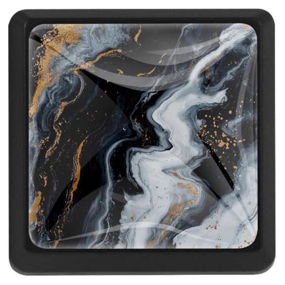 HemaKayy 3 Pack 1.45" Decorative Cabinet Knobs - Stylish ABS Glass Black Handles for Kitchen, Bedroom, & Home Furniture Decor - Durable & Elegant - Unique Marble Design