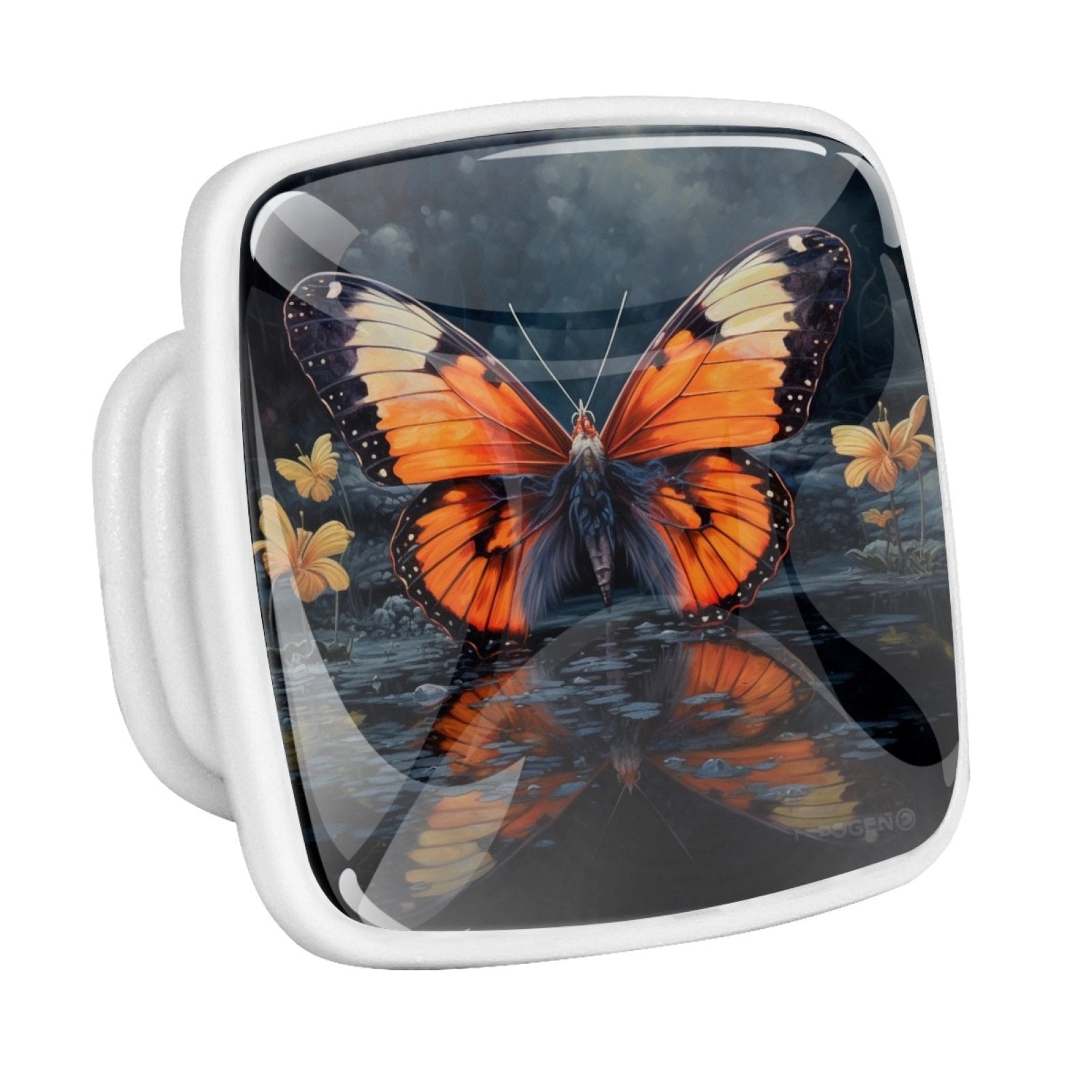 HemaKayy 4 Pack 1.18" Decorative Cabinet Knobs - Add a Magical Glow to Your Cabinets - Durable & Stylish Drawer Handles - Perfect for Home, Kitchen, Bedroom Decor - Orange Butterfly Water Reflect
