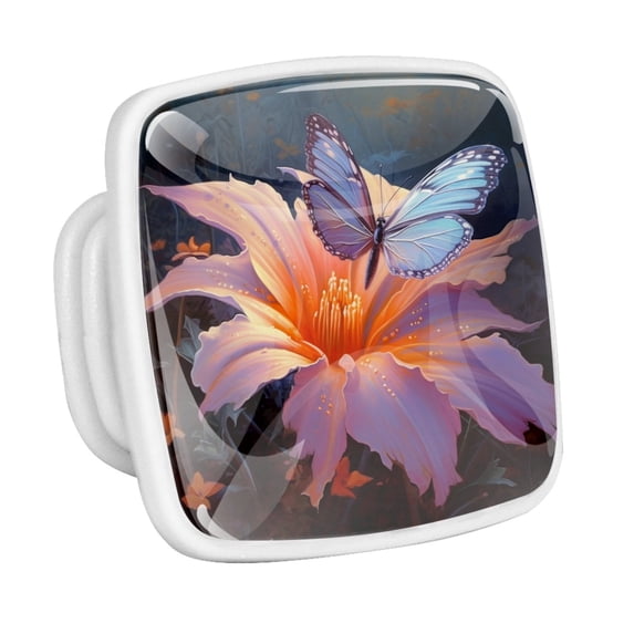 HemaKayy 4 Pack 1.18" Decorative Cabinet Knobs - Add a Magical Glow to Your Cabinets - Durable & Stylish Drawer Handles - Perfect for Home, Kitchen Decor - Blue Butterfly on Pink Lily Flower