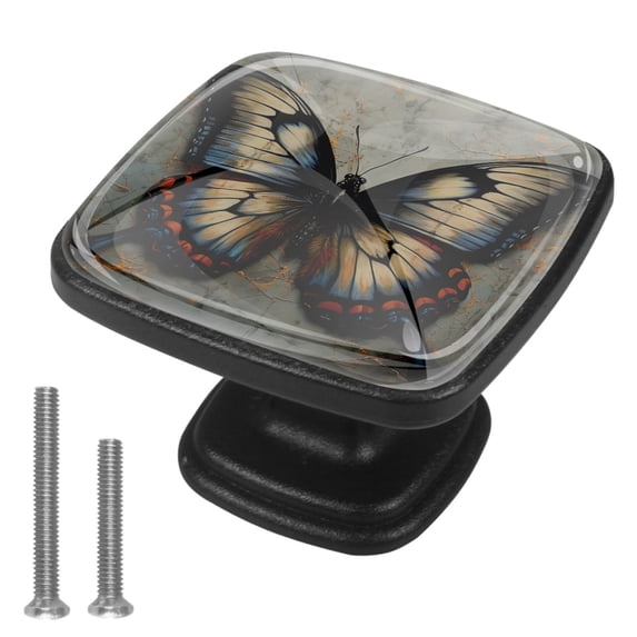 HemaKayy 4 Pack 1.18" Decorative Cabinet Knobs - Create Unique & Elegant Cabinet Dresser Drawer Door Handles Pulls for Home Kitchen Furniture Decor - White Blue Butterfly Grey Marble Texture