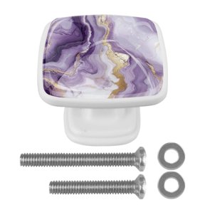 HemaKayy 4 Pack 1.2" Decorative Cabinet Knobs - Elegant, ABS Glass Square White Handles for Kitchen, Bedroom, Bathroom, and Home Furniture Decor - Unique Marble Texture