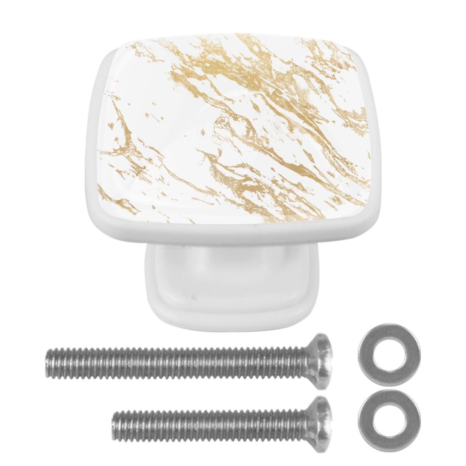 HemaKayy 4 Pack 1.2" Decorative Cabinet Knobs - Elegant, ABS Glass Square White Handles for Kitchen, Bedroom, Bathroom, and Home Furniture Decor - Unique Marble Texture