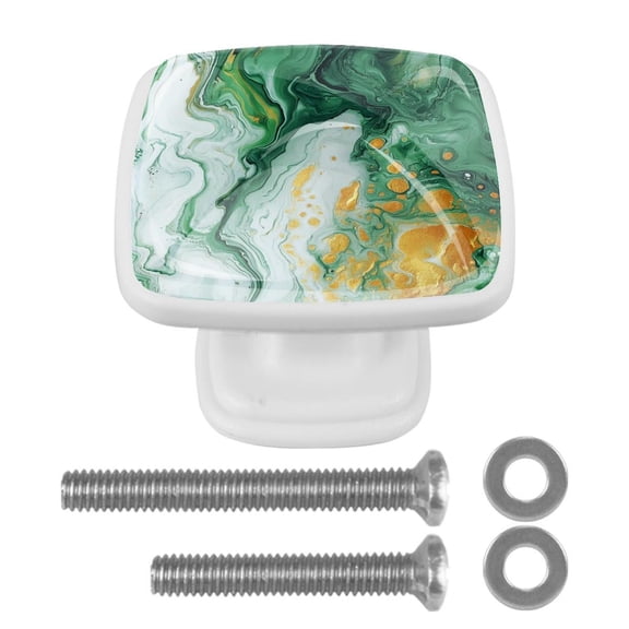 HemaKayy 4 Pack 1.2" Decorative Cabinet Knobs - Elegant, ABS Glass Square White Handles for Kitchen, Bedroom, Bathroom, and Home Furniture Decor - Unique Marble Texture