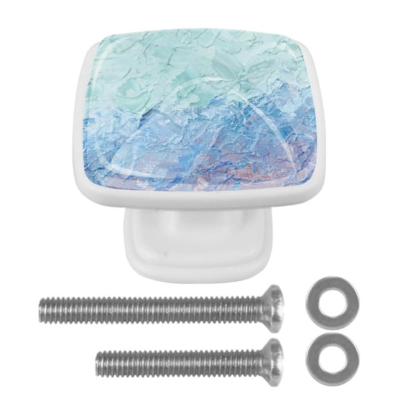 HemaKayy 4 Pack 1.2" Decorative Cabinet Knobs - Elegant, ABS Glass Square White Handles for Kitchen, Bedroom, Bathroom, and Home Furniture Decor - Unique Marble Texture