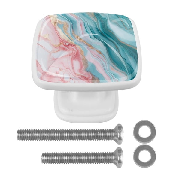 HemaKayy 4 Pack 1.2" Decorative Cabinet Knobs - Elegant, ABS Glass Square White Handles for Kitchen, Bedroom, Bathroom, and Home Furniture Decor - Unique Marble Texture