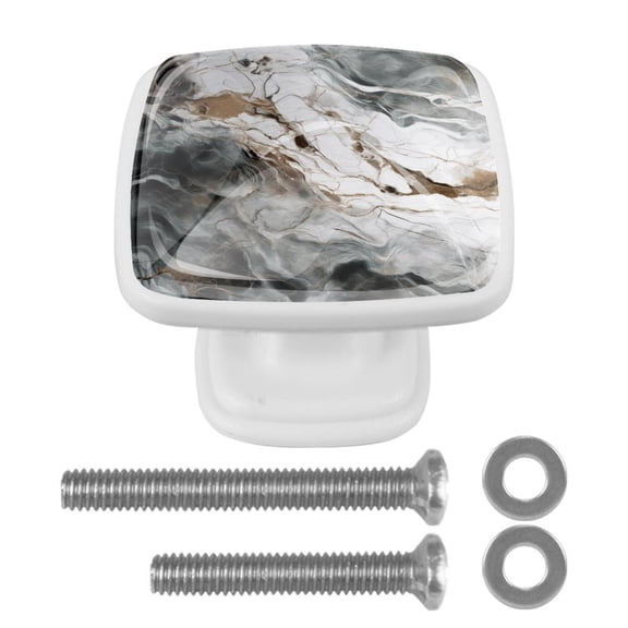 HemaKayy 4 Pack 1.2" Decorative Cabinet Knobs - Elegant, ABS Glass Square White Handles for Kitchen, Bedroom, Bathroom, and Home Furniture Decor - Unique Marble Texture