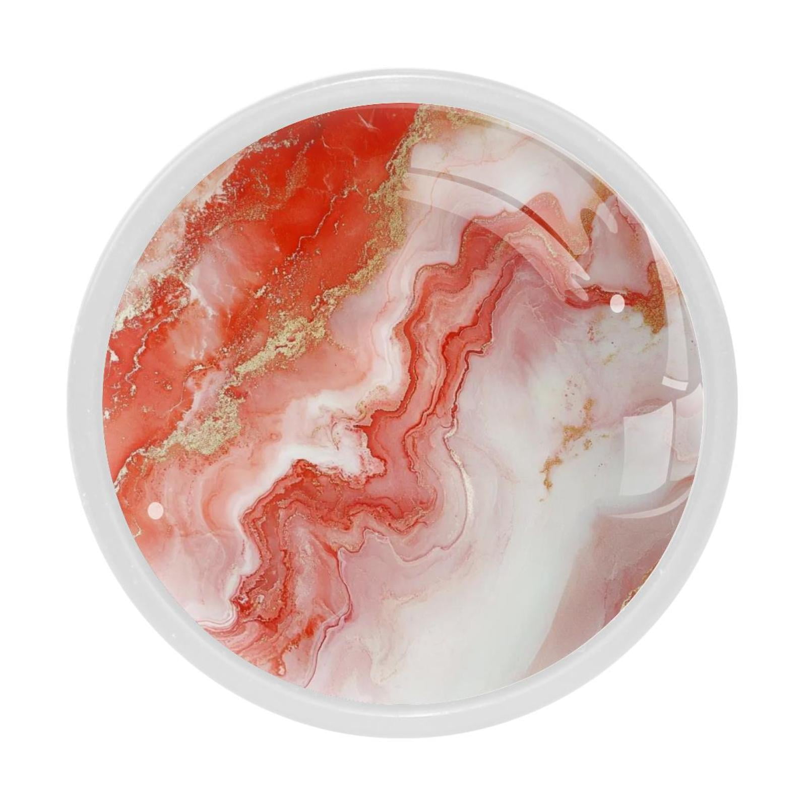 HemaKayy 4 Pack 1.3" Decorative Cabinet Knobs - Elegant ABS Glass Round Drawer Handles for Modern Home Furniture Kitchen & Bedroom Decor - Unique Marble Texture