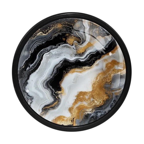 HemaKayy 4 Pack 1.3" Decorative Cabinet Knobs - Premium ABS & Glass, Round Black, Stylish & Durable, Perfect for Kitchen, Bedroom, Home Furniture Decor - Unique Marble Texture