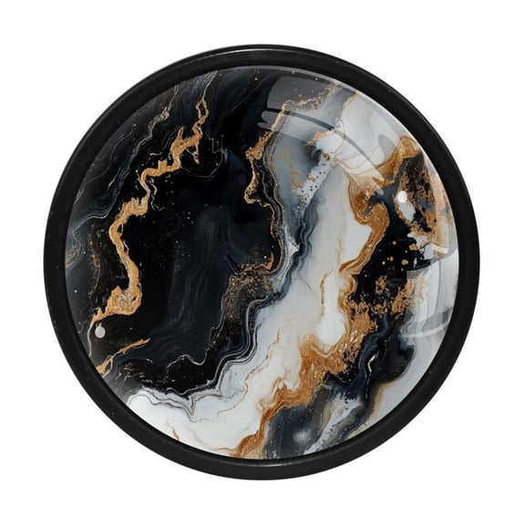 HemaKayy 4 Pack 1.3" Decorative Cabinet Knobs - Premium ABS & Glass, Round Black, Stylish & Durable, Perfect for Kitchen, Bedroom, Home Furniture Decor - Unique Marble Texture