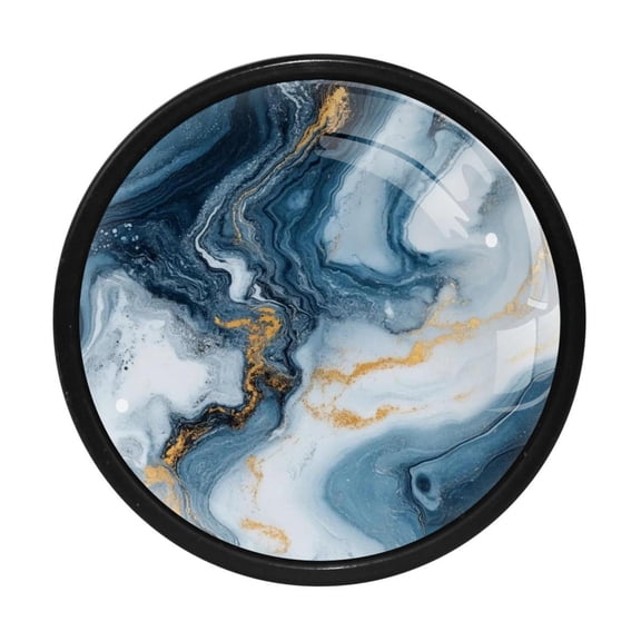 HemaKayy 4 Pack 1.3" Decorative Cabinet Knobs - Premium ABS & Glass, Round Black, Stylish & Durable, Perfect for Kitchen, Bedroom, Home Furniture Decor - Unique Marble Texture