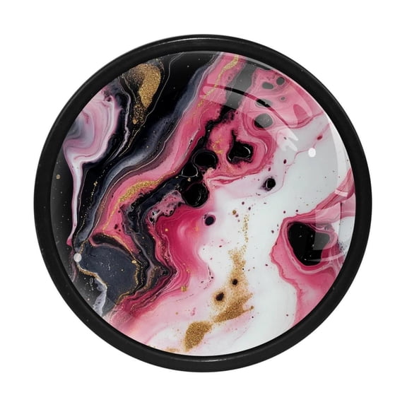 HemaKayy 4 Pack 1.3" Decorative Cabinet Knobs - Premium ABS & Glass, Round Black, Stylish & Durable, Perfect for Kitchen, Bedroom, Home Furniture Decor - Unique Marble Texture