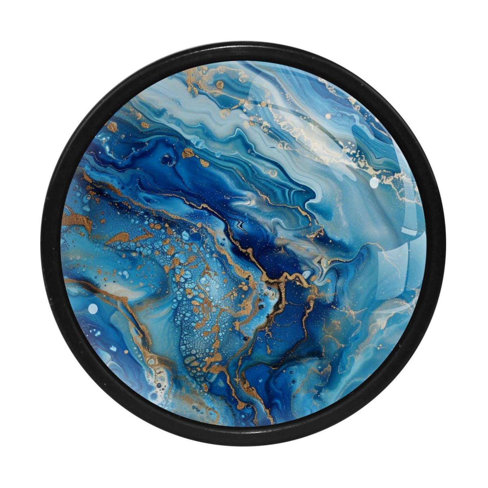 HemaKayy 4 Pack 1.3" Decorative Cabinet Knobs - Premium ABS & Glass, Round Black, Stylish & Durable, Perfect for Kitchen, Bedroom, Home Furniture Decor - Unique Marble Texture