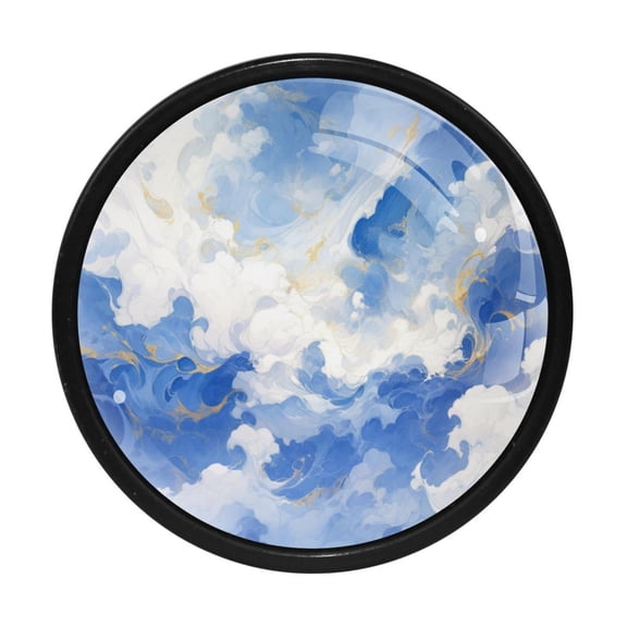 HemaKayy 4 Pack 1.3" Decorative Cabinet Knobs - Premium ABS & Glass, Round Black, Stylish & Durable, Perfect for Kitchen, Bedroom, Home Furniture Decor - Unique Marble Texture