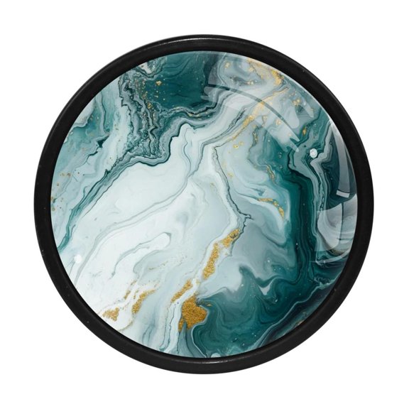 HemaKayy 4 Pack 1.3" Decorative Cabinet Knobs - Premium ABS & Glass, Round Black, Stylish & Durable, Perfect for Kitchen, Bedroom, Home Furniture Decor - Unique Marble Texture