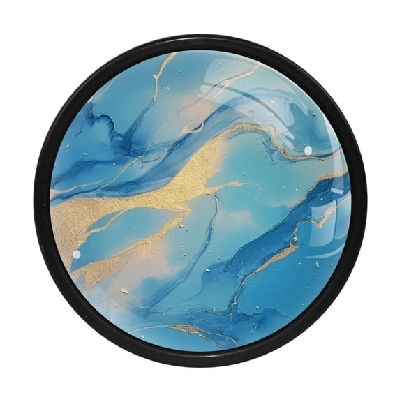 HemaKayy 4 Pack 1.3" Decorative Cabinet Knobs - Premium ABS & Glass, Round Black, Stylish & Durable, Perfect for Kitchen, Bedroom, Home Furniture Decor - Unique Marble Texture