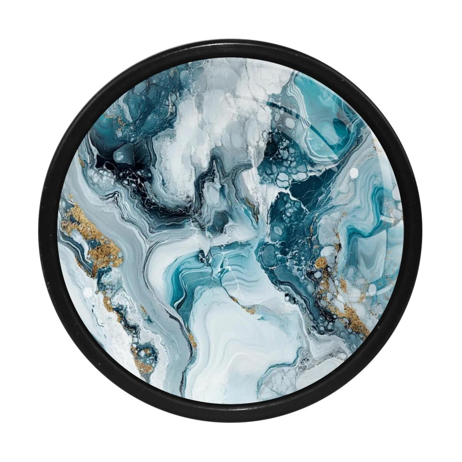 HemaKayy 4 Pack 1.3" Decorative Cabinet Knobs - Premium ABS & Glass, Round Black, Stylish & Durable, Perfect for Kitchen, Bedroom, Home Furniture Decor - Unique Marble Texture