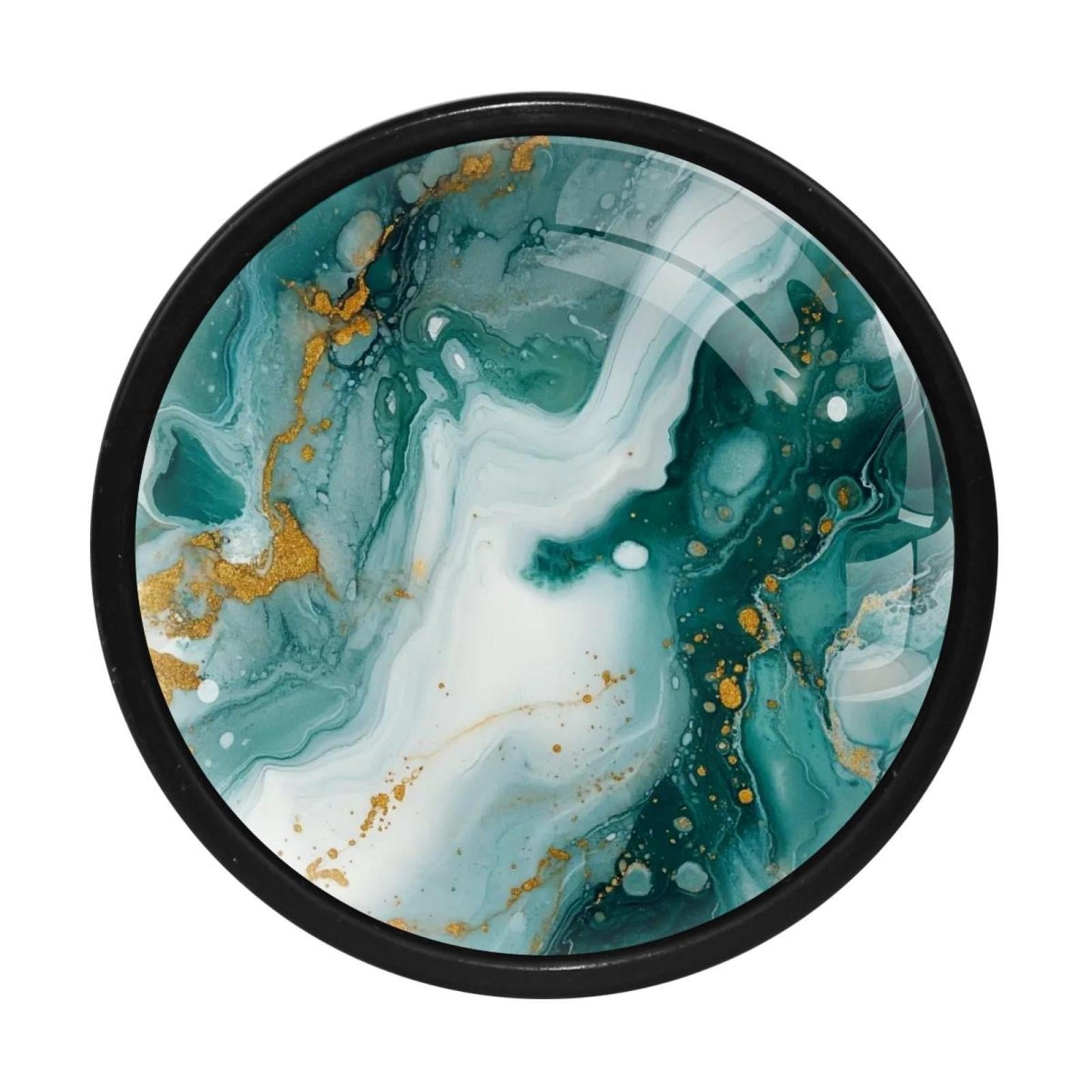 HemaKayy 4 Pack 1.3" Decorative Cabinet Knobs - Premium ABS & Glass, Round Black, Stylish & Durable, Perfect for Kitchen, Bedroom, Home Furniture Decor - Unique Marble Texture