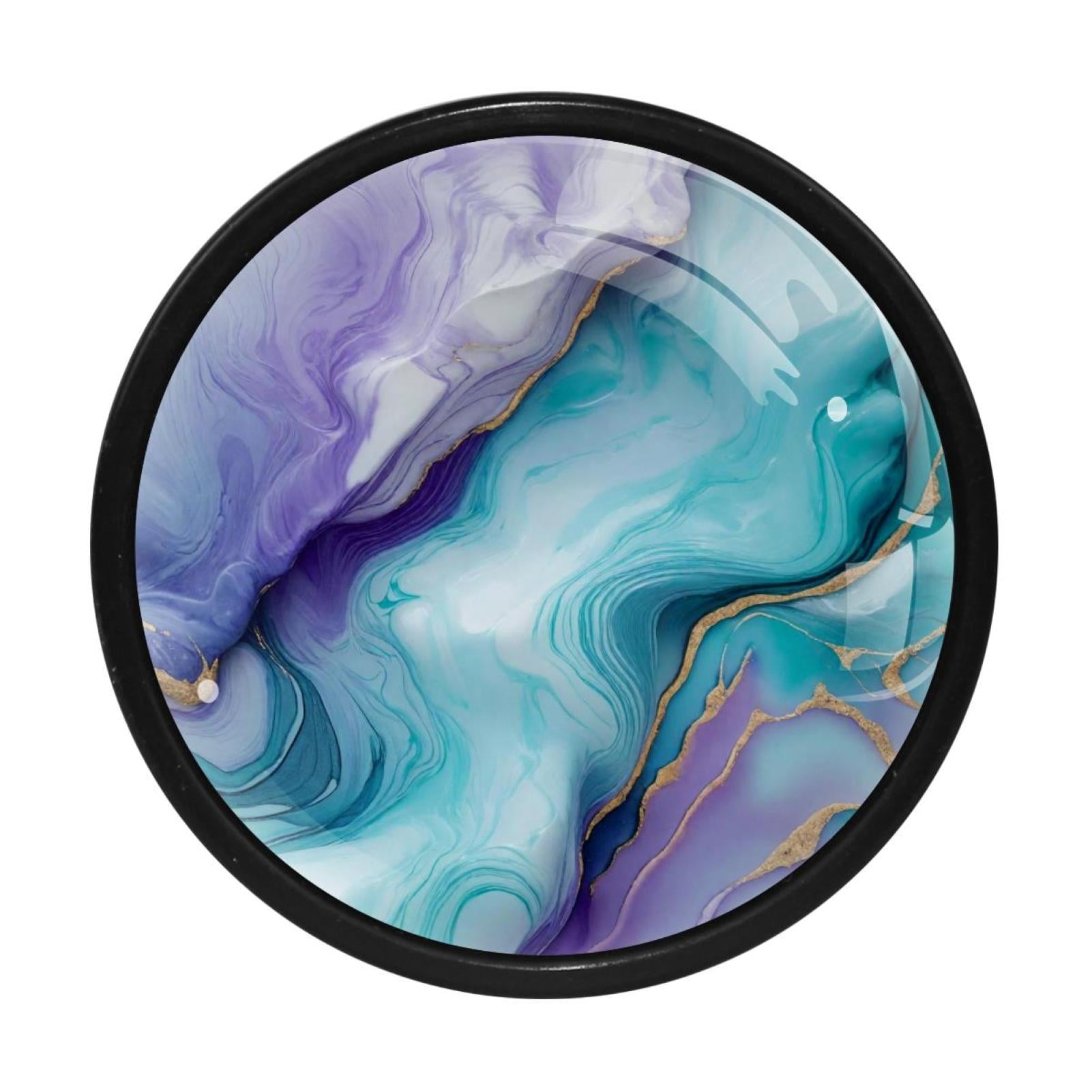 HemaKayy 4 Pack 1.3" Decorative Cabinet Knobs - Premium ABS & Glass, Round Black, Stylish & Durable, Perfect for Kitchen, Bedroom, Home Furniture Decor - Unique Marble Texture