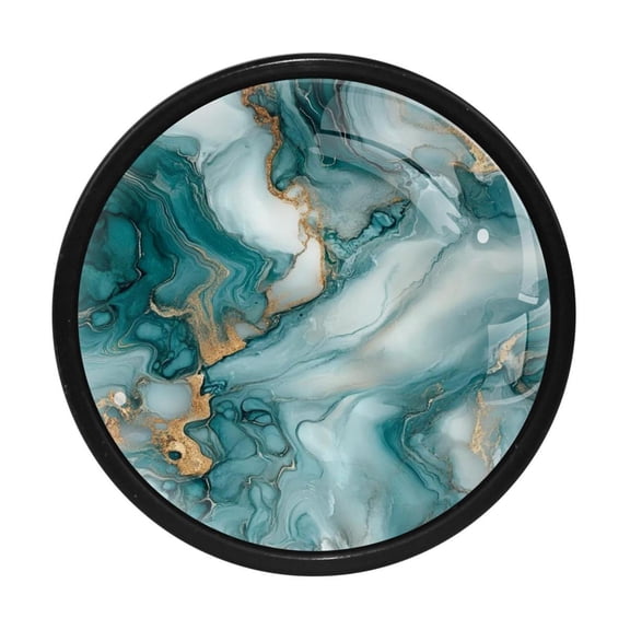 HemaKayy 4 Pack 1.3" Decorative Cabinet Knobs - Premium ABS & Glass, Round Black, Stylish & Durable, Perfect for Kitchen, Bedroom, Home Furniture Decor - Unique Marble Texture
