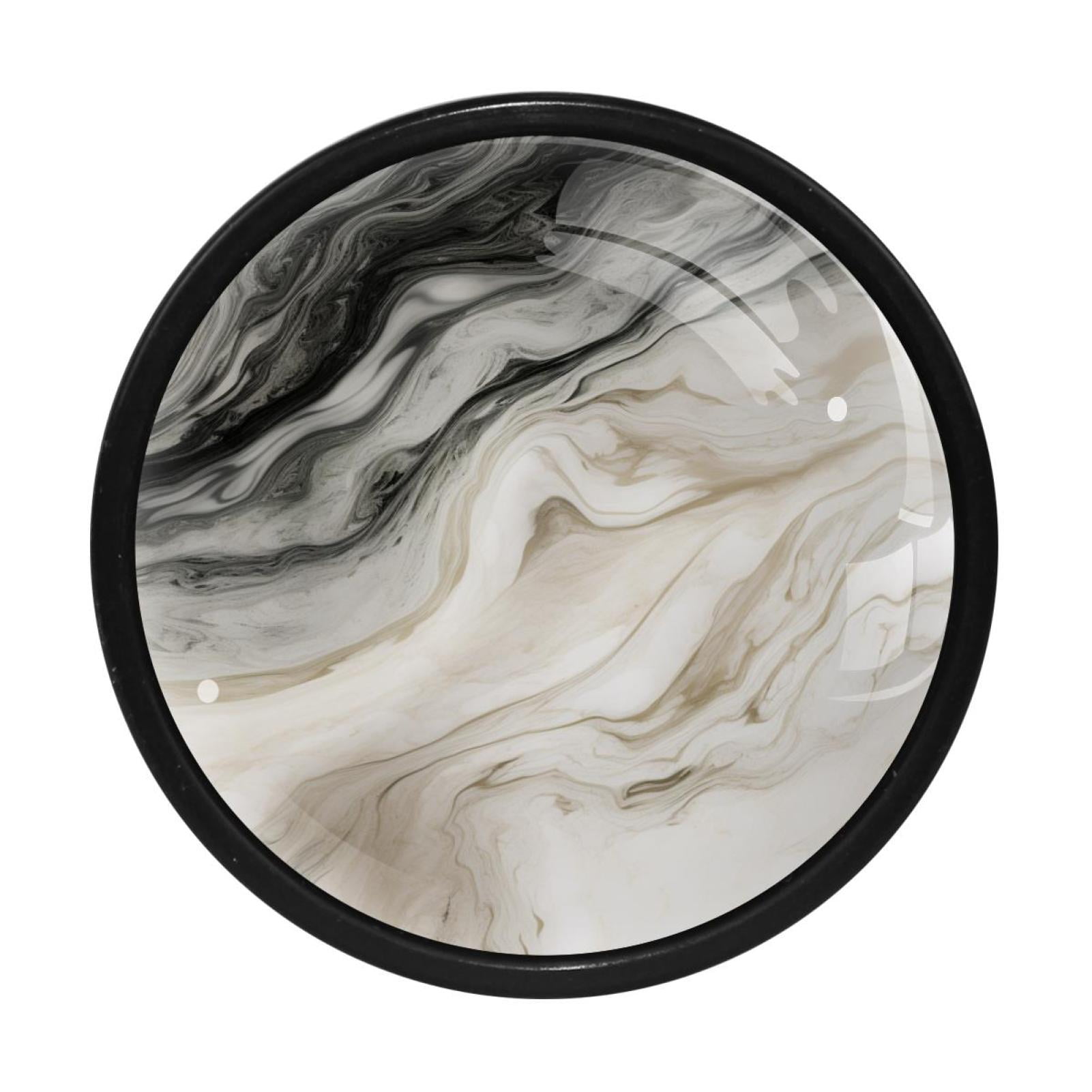 HemaKayy 4 Pack 1.3" Decorative Cabinet Knobs - Premium ABS & Glass, Round Black, Stylish & Durable, Perfect for Kitchen, Bedroom, Home Furniture Decor - Unique Marble Texture