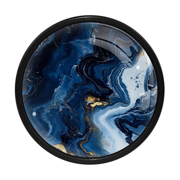 HemaKayy 4 Pack 1.3" Decorative Cabinet Knobs - Premium ABS & Glass, Round Black, Stylish & Durable, Perfect for Kitchen, Bedroom, Home Furniture Decor - Unique Marble Texture