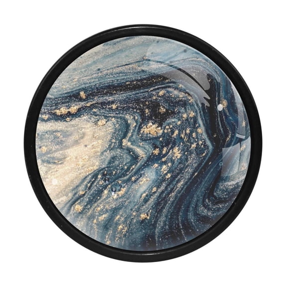 HemaKayy 4 Pack 1.3" Decorative Cabinet Knobs - Premium ABS & Glass, Round Black, Stylish & Durable, Perfect for Kitchen, Bedroom, Home Furniture Decor - Unique Marble Texture