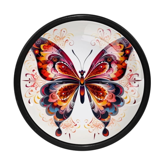 HemaKayy 4 Pack 1.3" Decorative Cabinet Knobs - Unique Design for Home Kitchen Bedroom Furniture Decor - Durable ABS Cabochon Glass Materials - Easy Installation - Bohemia Colorful Butterfly