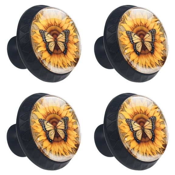 HemaKayy 4 Pack 1.37" Decorative Cabinet Knobs - Durable ABS Glass Handles for Home, Kitchen, Bedroom, and Furniture Decor | Unique Design Pulls for Drawer Doors | Sunflower and Yellow Butterfly