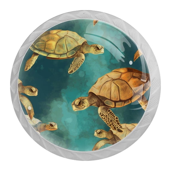 HemaKayy 4 Pack 1.37" Decorative Cabinet Knobs - Elegant ABS Glass Handles for Home Furniture Decor - Dresser Drawer Closet Door Pulls - Perfect for Kitchen Bedroom - Ocean Sea Swimming Turtle